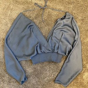 Satin Off the Shoulder Cropped Blouse